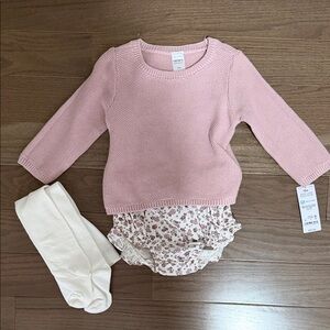 Carter's Light Pink Sweater with Floral Diaper Cover